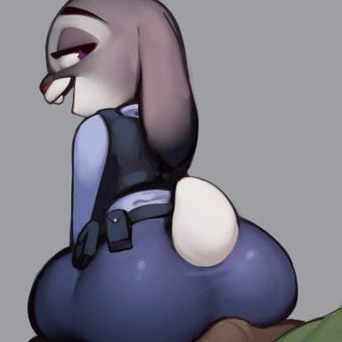 disney, zootopia, judy hopps, qupostuv35, anthro, ass, bedroom eyes, big butt, clothed, clothing, duo, erection, erection under clothing, female, fur