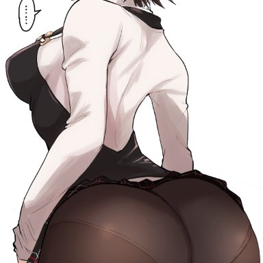 atlus, persona, persona 5, makoto niijima, kurosususu, 1girls, alternate ass size, ass, ass focus, blush, breasts, brown hair, clothed, clothing, dumptruck ass