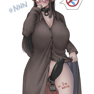 no nut november, mistimagi (character), mistimagi, 1futa, balls, big balls, big breasts, big penis, big penis in chastity, body markings, body writing, bottomless, breasts, chastity, chastity cage