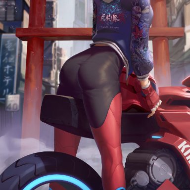 blizzard entertainment, overwatch, overwatch 2, kiriko (overwatch), ass, ass focus, bike, female, solo, thick thighs, tagme