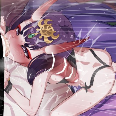 fate/grand order, fate (series), shuten douji (fate), mizumizuni, 1boy, barefoot, breasts, cum, cum in mouth, deepthroat, face fucking, facefuck, fellatio, female, handlebars