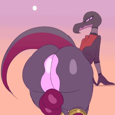 nintendo, pokemon, generation 7 pokemon, pokemon (species), salazzle, uromatsu, accessory, anthro, anus, armwear, ass, backsack, balls, big ass, big balls