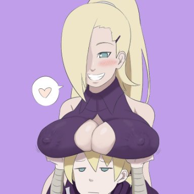 boruto: naruto next generations, naruto, naruto (series), ino yamanaka, yamanaka inojin, eeshin (eishin5584), 1boy1girl, age difference, annoyed, blonde hair, blush, breast on head, breast press, breast squeeze, breasts