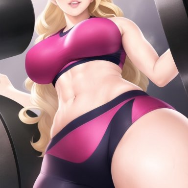 queen dee (character), nai diffusion, queen dee, stable diffusion, 1girls, abs, athletic, athletic female, belly, belly button, big breasts, blonde hair, blue eyes, bra, breasts