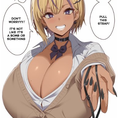 original, original character, shinokami xatiii (kloah), kloah, !, 13, 1girls, ?, asking, asking a question, bakunyuu, birthmark, black bra, black choker, black nails