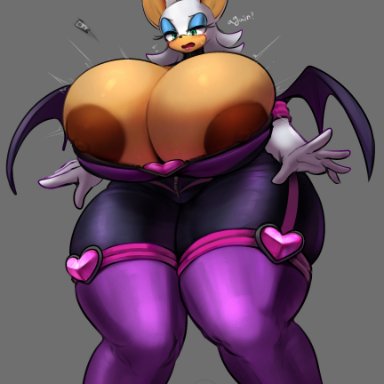 sega, sonic (series), sonic prime, sonic the hedgehog (series), rouge the bat, gipehtyboon, yboon, 1girls, alternate breast size, anthro, areolae, bat ears, bat girl, bodysuit, breasts