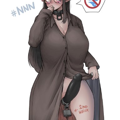 no nut november, mistimagi (character), mistimagi, 1futa, balls, balls expansion, big balls, big breasts, big penis, big penis in chastity, body markings, body writing, bottomless, breasts, chastity