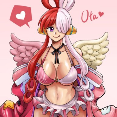 one piece, one piece film red, uta (one piece), 1girls, big breasts, bikini top, breasts, busty, cleavage, curvy, female, female only, hair over one eye, jacket, long hair