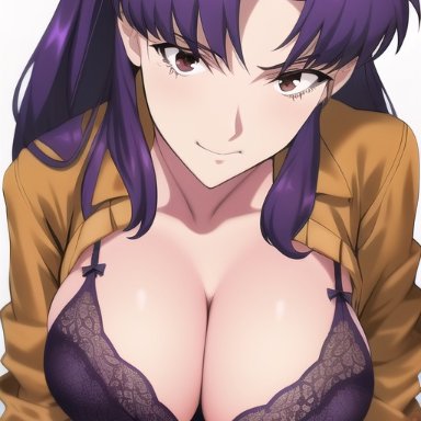 neon genesis evangelion, misato katsuragi, 92 brks, nai diffusion, stable diffusion, 1girls, big breasts, bra, breasts, busty, cleavage, female, female only, large breasts, light-skinned female