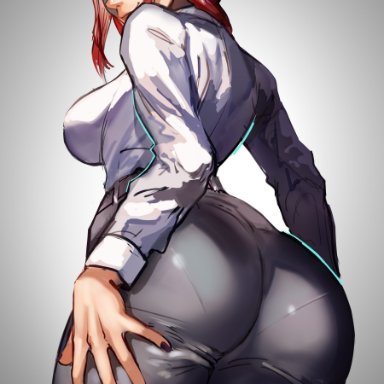 chainsaw man, makima (chainsaw man), ribosoma 42, 1girls, ass, ass focus, big ass, black nail polish, black nails, black pants, bottomwear, breasts, dat ass, female, female only