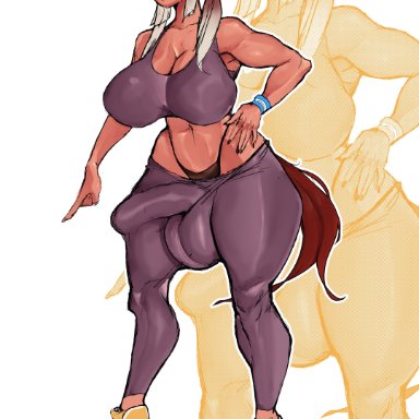 vanessa (iapan), iapan, 1futa, abs, animal ears, balls, breasts, brown hair, bulge, bulge through clothing, clothed, clothing, dark-skinned futanari, fully clothed, futa only