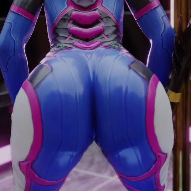 overwatch, b.va, d.va, kishi, 2girls, ass, ass focus, ass shake, bodysuit, brown hair, clothed, dual persona, from behind, huge ass, jiggle