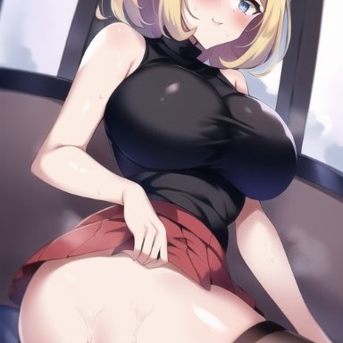 game freak, nintendo, pokemon, pokemon xy, serena (pokemon), serena (pokemon games), nai diffusion, stable diffusion, 1girls, ass, blonde hair, blue eyes, breasts, clothed, clothed female