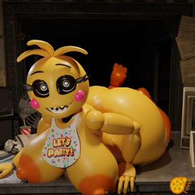 five nights at freddy's, five nights at freddy's 2, toy chica (fnaf), feversfm, 3 toes, 5 fingers, anthro, ass, bending over, bent over, bent over table, big ass, big breasts, big butt, big eyes