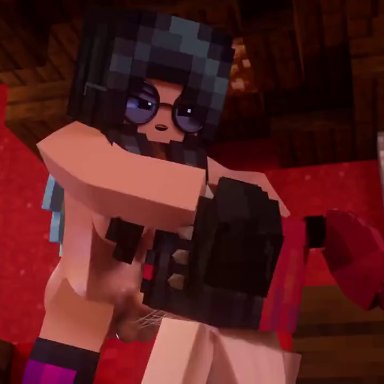 minecraft, ellie walls, mori rose, evilzorak, kaliethva, morirosemc, 1futa, 2girls, ahe gao, ass grab, balls, bedroom, big ass, big penis, bisexual (female)