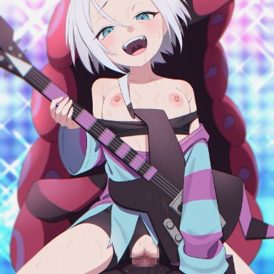 pokemon, roxie (pokemon), scolipede, shoichi (artist), blue eyes, clothed sex, concert, electric guitar, guitar, happy sex, insect, pale skin, penetrator pov, pokemon character, pokephilia