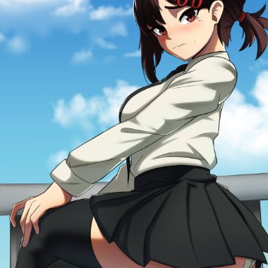 chainsaw man, higashiyama kobeni, sol-sama d2, 1girls, ass, big ass, black eyes, black hair, black skirt, black thighhighs, bottomwear, breasts, female, female only, hair