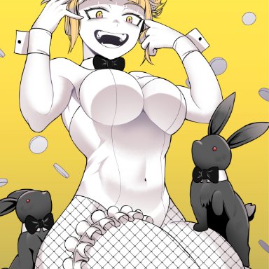 my hero academia, himiko toga, ko koyap, 1girls, blonde hair, bowtie, breasts, bunny ears, bunny girl, bunnygirl, bunnysuit, detached collar, fake animal ears, fangs, female only