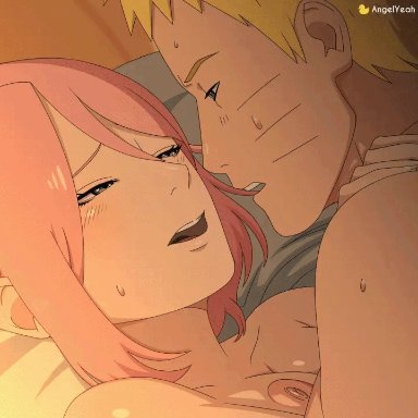 boruto: naruto next generations, naruto, naruto (series), shounen jump, sakura haruno, uzumaki naruto, angelyeah, 1boy, 1boy1girl, 1girl, 1girls, areolae, blonde hair, blue eyes, blush