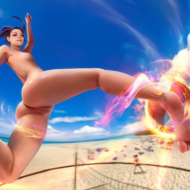 avatar the last airbender, azula, demonlorddante, 1girls, areolae, ass, beach, black hair, breasts, feet, female, female only, fire, looking at viewer, naked