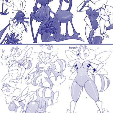 mxl, 1boy, 1futa, 1girls, 4 arms, ?!, abdomen, antennae, antennae (anatomy), anthro, arthropod abdomen, ass expansion, assimilation, bee, black latex