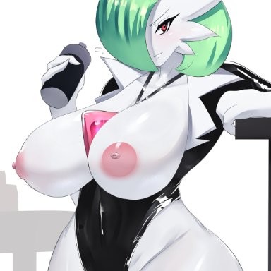 nintendo, pokemon, gardevoir, pok&#233;mon (species), sana!rpg, 1girls, anthro, areolae, athletic female, big breasts, breasts, chest spike, erect nipples, female, green hair