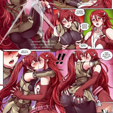 fire emblem, fire emblem awakening, nintendo, cordelia (fire emblem), severa (fire emblem), jadenkaiba, 2girls, ass, blush, breasts, female, female only, fight, incest, kissing