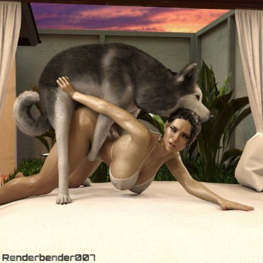 renderbender007, doggy style, female on feral, interspecies, looking pleasured, mounting, sex, zoophilia, 3d