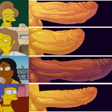 the simpsons, edna krabappel, elizabeth hoover, manjula nahasapeemapetilon, marge simpson, k jukesnsfw, kidde jukes, 4futas, big balls, big penis, big testicles, futa only, futanari, huge balls, huge cock