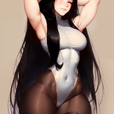 original, nai diffusion, stable diffusion, 1girls, armpits, big breasts, black hair, busty, clothed, clothing, female, female only, large breasts, long hair, looking at viewer