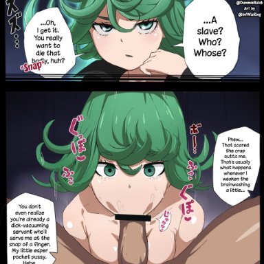 one-punch man, tatsumaki, mind arc, bottomless, empty eyes, expressionless, fellatio, femsub, green eyes, green hair, hypnosis, hypnotized, infwizring, instant loss, looking at viewer