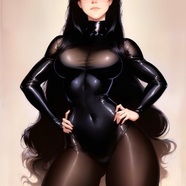 original, nai diffusion, stable diffusion, 1girls, big breasts, black hair, female, female only, latex suit, long hair, looking at viewer, skin tight, solo, ai generated, high resolution