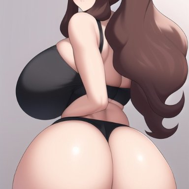 pokemon, hilda (pokemon), nai diffusion, stable diffusion, 1girls, ass, back view, big breasts, big butt, breasts, bubble ass, bubble butt, dumptruck ass, dumptruck butt, huge ass