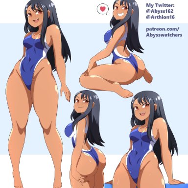please don't bully me, nagatoro, hayase nagatoro, abysswatchers, 1girls, ass, black hair, breasts, brown eyes, bubble butt, clothed, clothing, competition swimsuit, female, full body, heart