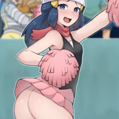 game freak, nintendo, pokemon, pokemon (anime), pokemon bdsp, pokemon dppt, pokemon journeys, chloe (pokemon), dawn (pokemon), eevee, artsheops, 2girls, ass, blue eyes, blue hair