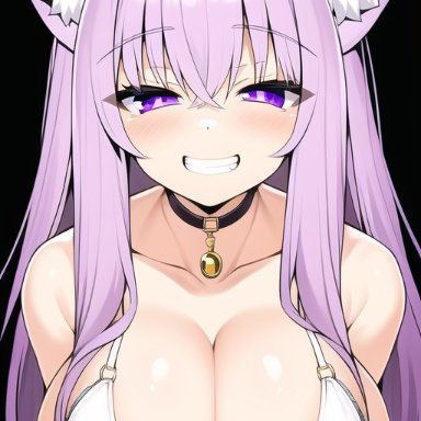 hololive, nekomata okayu, nai diffusion, stable diffusion, 1girls, bra, breasts, female, female only, grin, long hair, solo, ai generated