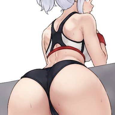 rwby, winter schnee, bluefield, 1girls, ass, back, back view, blue eyes, booty shorts, breasts, bubble butt, female, huge ass, large breasts, light-skinned female