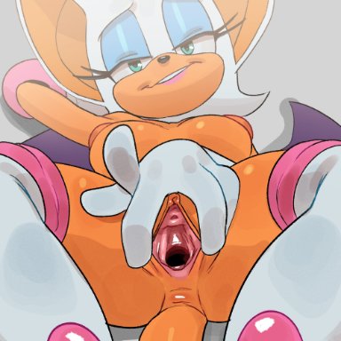 sonic (series), sonic the hedgehog (series), rouge the bat, thehumancopier, 1girls, bat ears, bat girl, big breasts, female, female focus, female only, furry, large breasts, spread legs, spread pussy