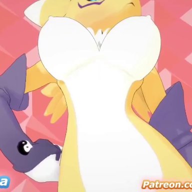 digimon, koikatsu, ppppu, renamon, anonbluna, 1boy, 1girls, anthro, anthro on human, anthro penetrated, ass, big ass, big balls, big breasts, big butt