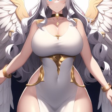 original, original character, valtyria, nai diffusion, stable diffusion, angel, angel wings, blue eyes, silver hair, white hair, ai generated, highres, tagme