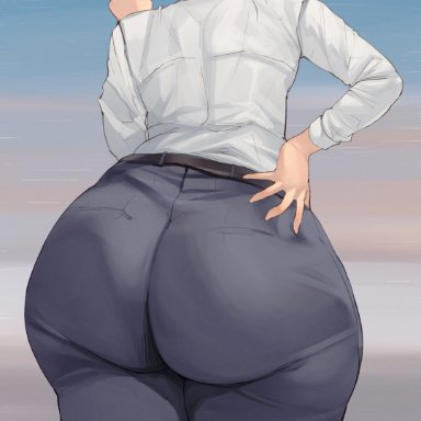 chainsaw man, himeno (chainsaw man), bamboo ale, 1girls, ass, back view, big ass, big butt, bubble ass, bubble butt, butt, cigarette, dat ass, fat ass, female