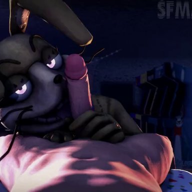 five nights at freddy's, fnaf, sed, glitchtrap, sfmmations, 2boys, balls, costume, cum, ejaculation, erection, faceless male, first person view, gay, handjob