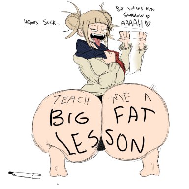 my hero academia, himiko toga, tasteofchoklit, 1girls, ass, big ass, big butt, big tongue, blonde hair, blowjob face, blowjob gesture, body writing, bottom heavy, bubble ass, bubble butt