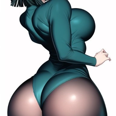 one-punch man, fubuki (one-punch man), nai diffusion, stable diffusion, ass, ass focus, ass in dress, ass visible through clothes, big ass, big breasts, big butt, black dress, blush, bottom heavy, breasts