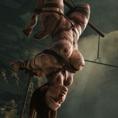 rise of the tomb raider, tomb raider, tomb raider reboot, lara croft, cheerax, 1girls, areolae, bad end, barefoot, bondage, breasts, british, british female, captured, captured heroine