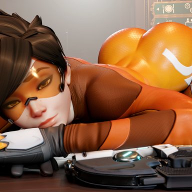 overwatch, overwatch 2, tracer, lunchbox 3d, ass, ass up, bent over, bent over table, leggings, 4k, blender, highres, tagme