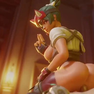 blizzard entertainment, overwatch, overwatch 2, kiriko (overwatch), kaliethva, sleepzhour, 1boy, 1girl1boy, 1girls, asian, asian female, ass, ass grab, bouncing ass, bouncing breasts