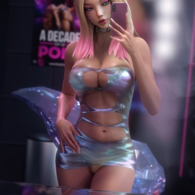 k/da all out series, k/da series, league of legends, ahri, k/da ahri, k/da all out ahri, therealzoh, bodycon, cleavage cutout, curvaceous, curvy, curvy figure, huge breasts, navel, selfie