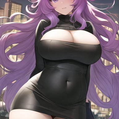 creatures (company), game freak, nintendo, pokemon, pokemon (game), pokemon xy, hex maniac, nai diffusion, stable diffusion, 1girls, breasts, city, cleavage, female, goth