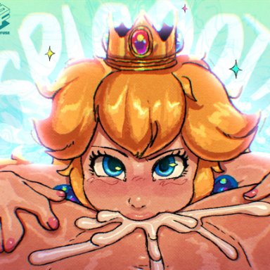 mario (series), nintendo, super mario bros. (2023 film), princess peach, spicyfuse, 1boy, 1girls, blonde hair, blowjob, blue eyes, crown, cum, cum in mouth, cum inside mouth, deepthroat